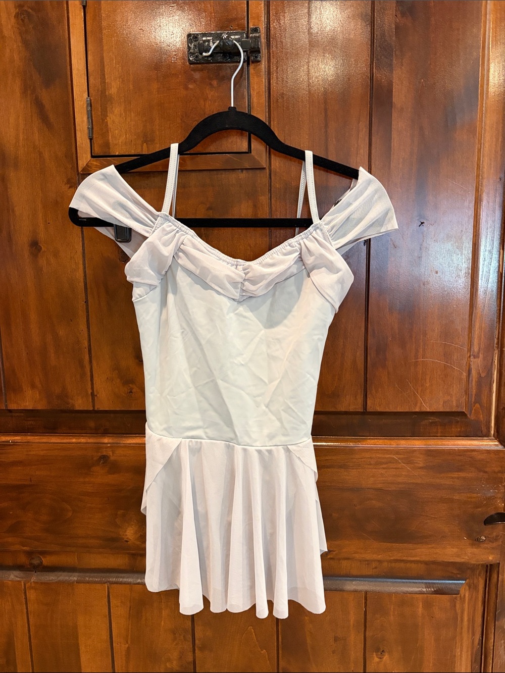 🩶 Balera Silver Off-Shoulder Dance Costume with Sheer Skirt